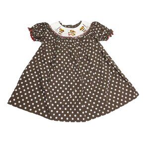 Molly Pop 18 mos Fall Leaves Smocked Dress Brown Polka Dot Cotton